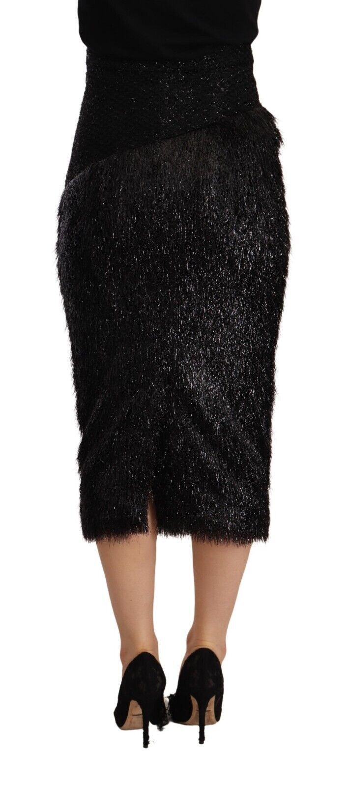 Masha Ma Black Tinsel High Waist Pencil Midi Viscose Skirt $935.00 Masha Ma Luzworld