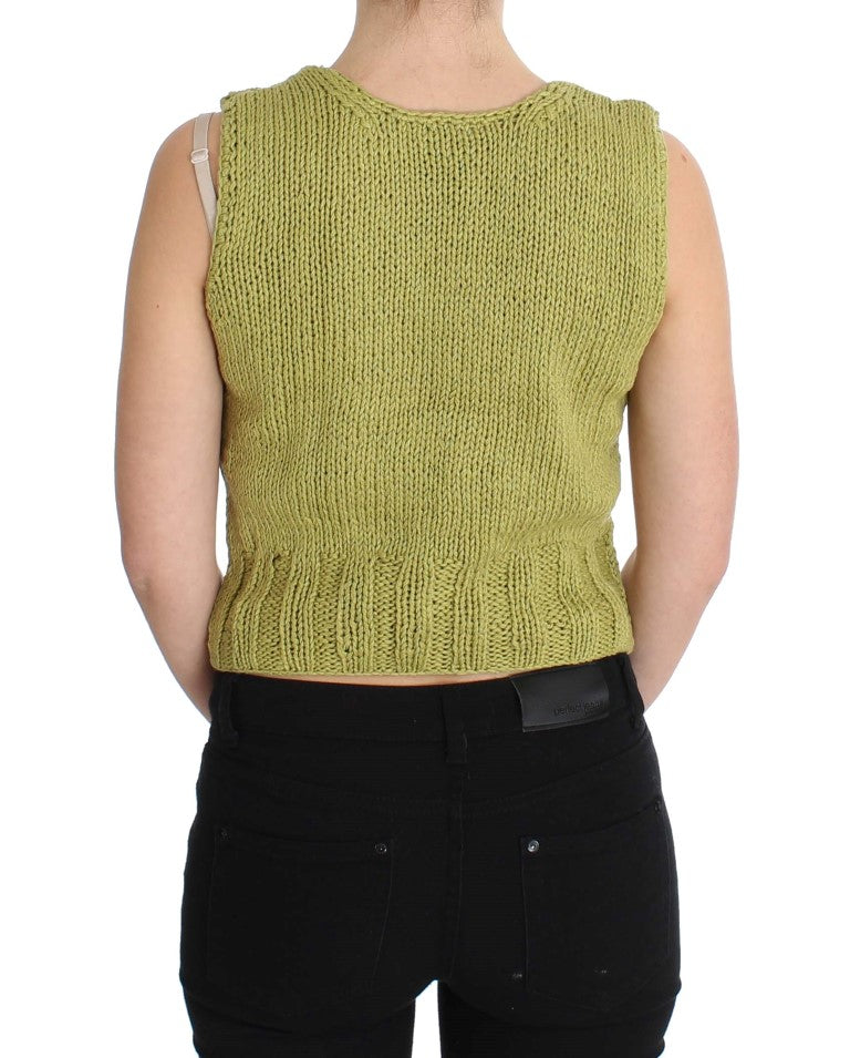 PINK MEMORIES Green Cotton Blend Knitted Sleeveless Sweater $216.00 PINK MEMORIES Luzworld