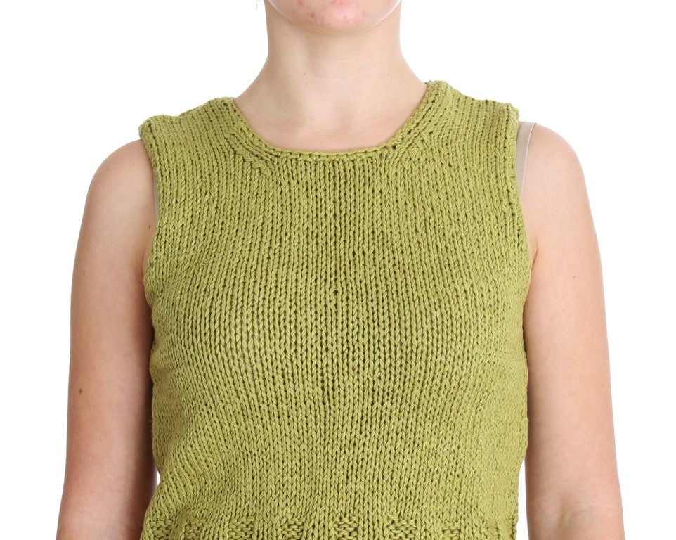 PINK MEMORIES Green Cotton Blend Knitted Sleeveless Sweater $216.00 PINK MEMORIES Luzworld