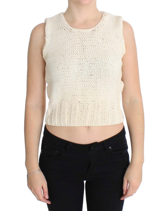 PINK MEMORIES Beige Cotton Blend Knitted Sleeveless Sweater $216.00 PINK MEMORIES Luzworld