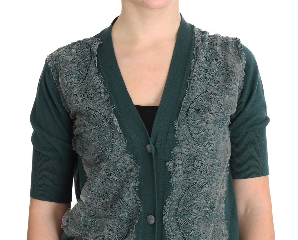 PINK MEMORIES Green Lace Cotton Cardigan Sweater $649.00 PINK MEMORIES Luzworld