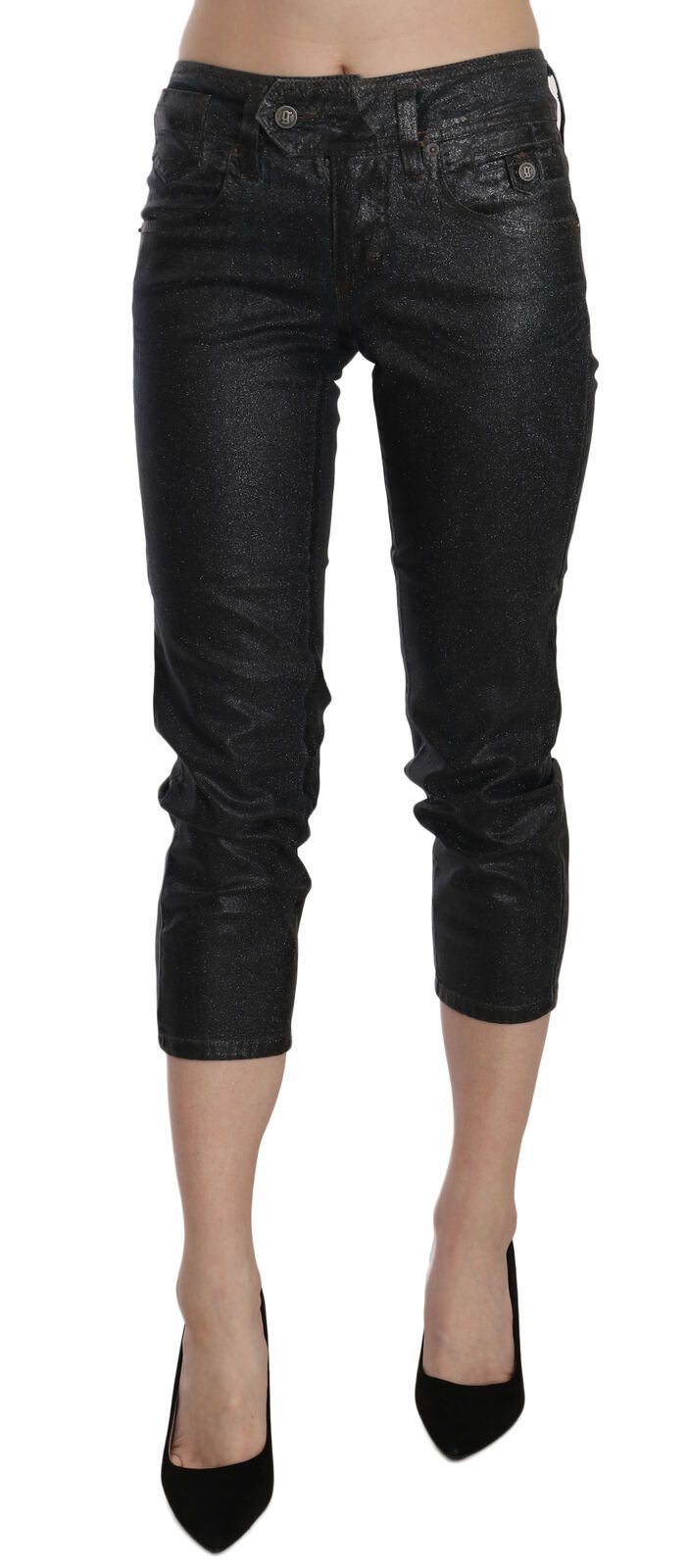 John Galliano Black Washed Mid Waist Slim Leg Cropped Denim Pants $674.00 John Galliano Luzworld