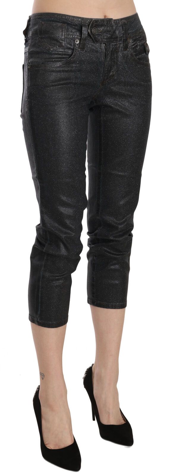 John Galliano Black Washed Mid Waist Slim Leg Cropped Denim Pants $674.00 John Galliano Luzworld