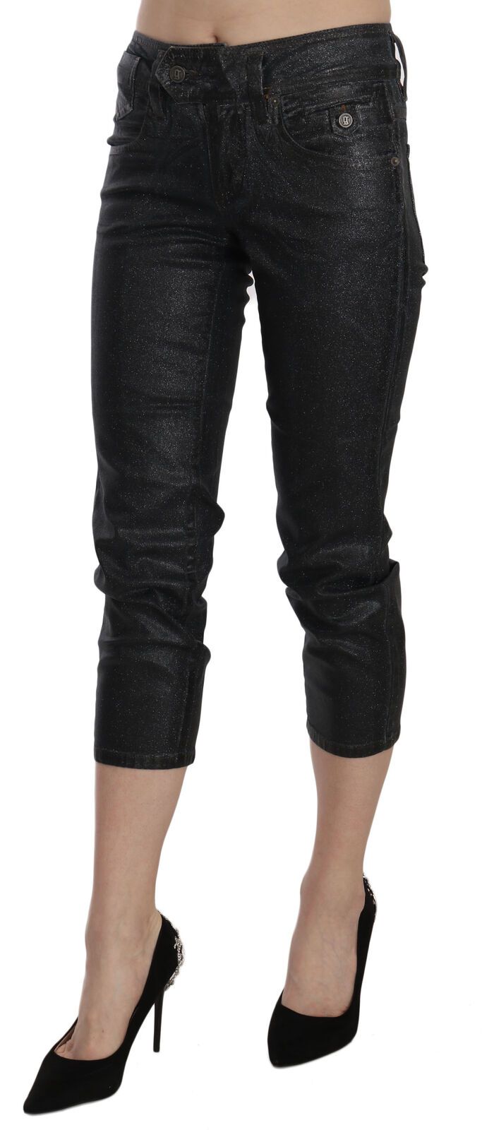 John Galliano Black Washed Mid Waist Slim Leg Cropped Denim Pants $674.00 John Galliano Luzworld