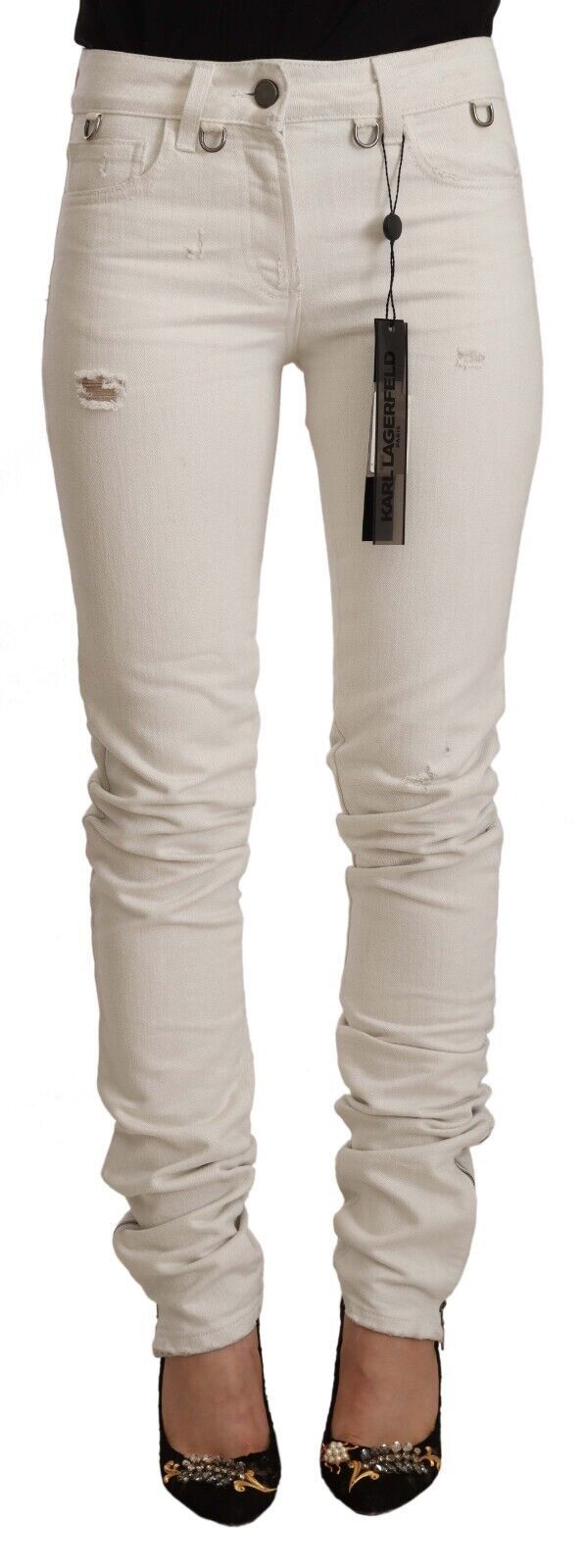 Karl Lagerfeld White Mid Waist Cotton Denim Slim Fit Jeans $620.00 Karl Lagerfeld Luzworld