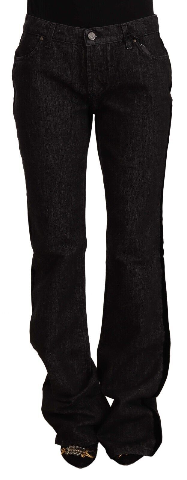 GF Ferre Black Mid Waist Cotton Denim Straight Boot Cut Jeans $611.00 GF Ferre Luzworld