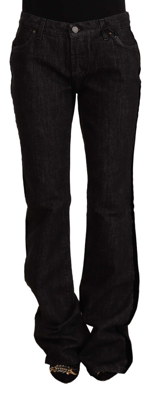 GF Ferre Black Mid Waist Cotton Denim Straight Boot Cut Jeans $611.00 GF Ferre Luzworld