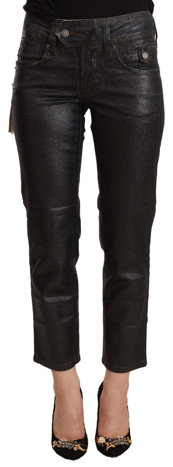 John Galliano Black Glittered Mid Waist Cotton Cropped Pants $611.00 John Galliano Luzworld