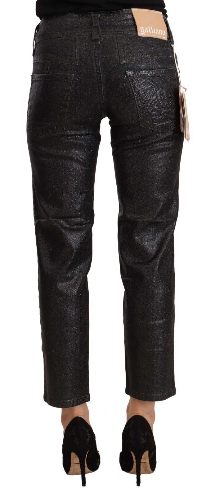 John Galliano Black Glittered Mid Waist Cotton Cropped Pants $611.00 John Galliano Luzworld