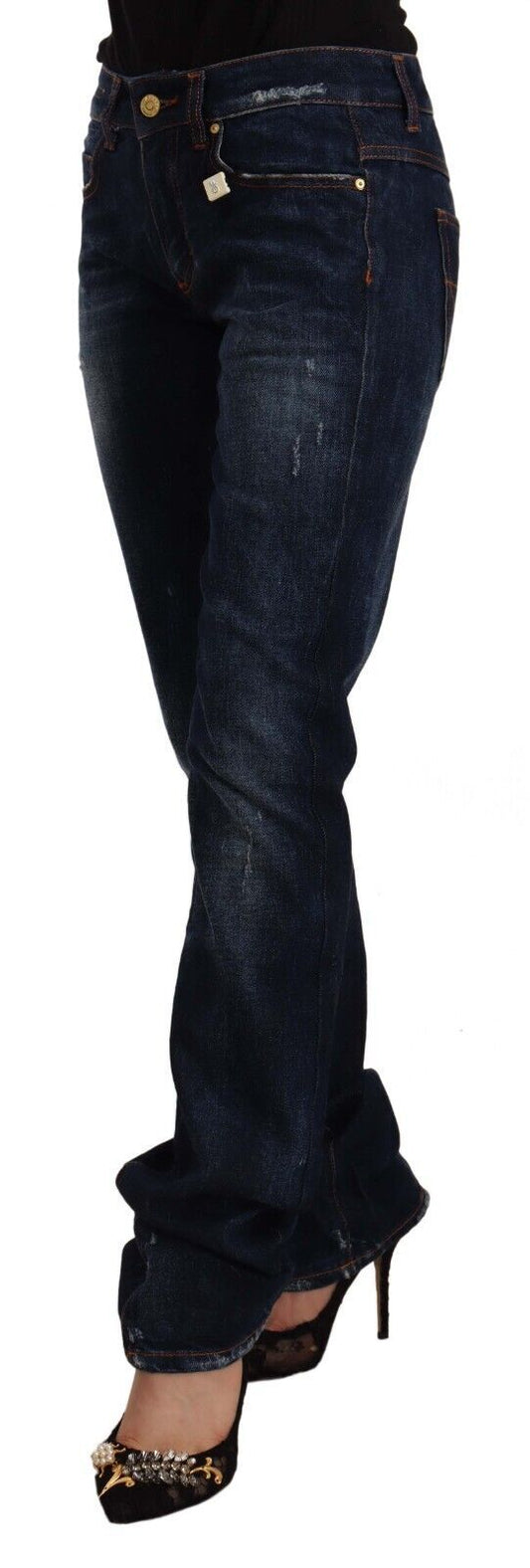 GF Ferre Dark Blue Washed Mid Waist Cotton Denim Straight Jeans $611.00 GF Ferre Luzworld