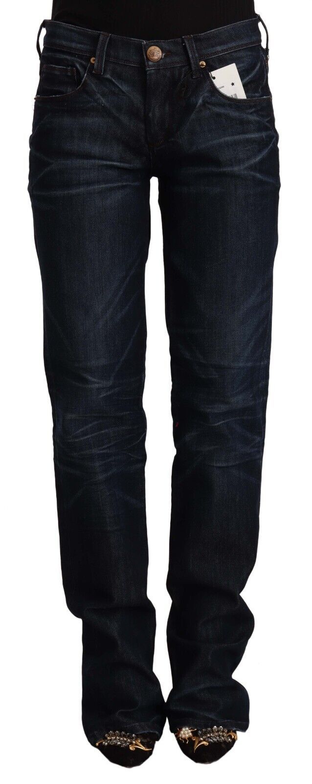 Ermanno Scervino Dark Blue Mid Waist Cotton Denim Straight Jeans $611.00 Ermanno Scervino Luzworld