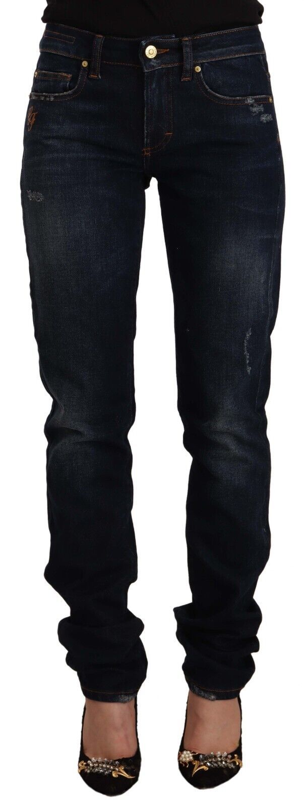 GF Ferre Dark Blue Washed Mid Waist Cotton Denim Skinny Jeans $280.00 GF Ferre Luzworld