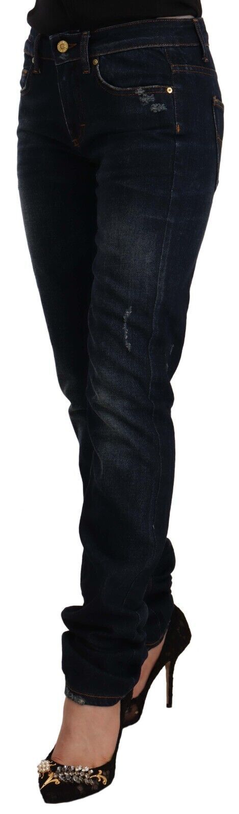 GF Ferre Dark Blue Washed Mid Waist Cotton Denim Skinny Jeans $280.00 GF Ferre Luzworld