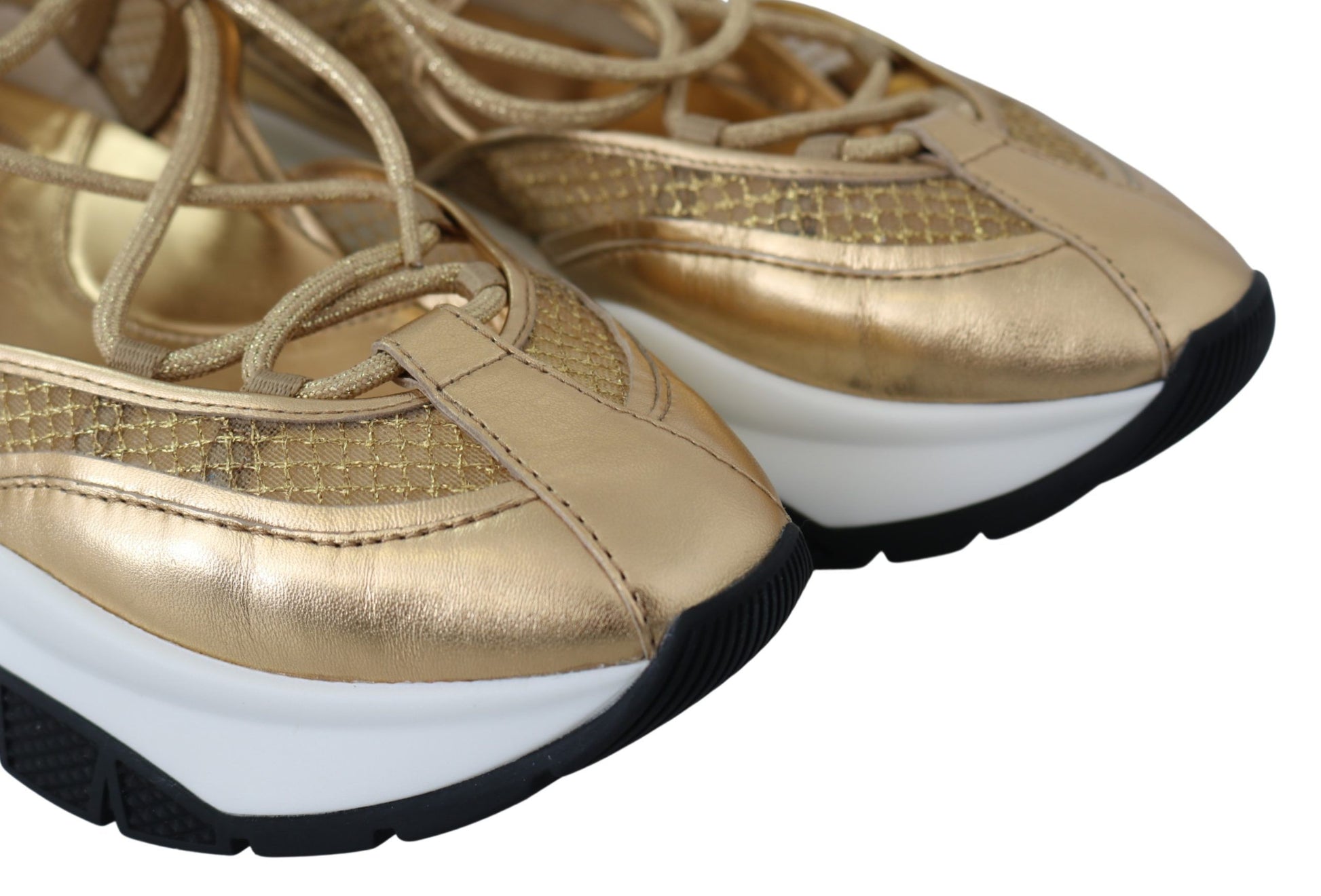 Jimmy Choo Golden Glamour Mesh Leather Sneakers $1226.00 Jimmy Choo Luzworld