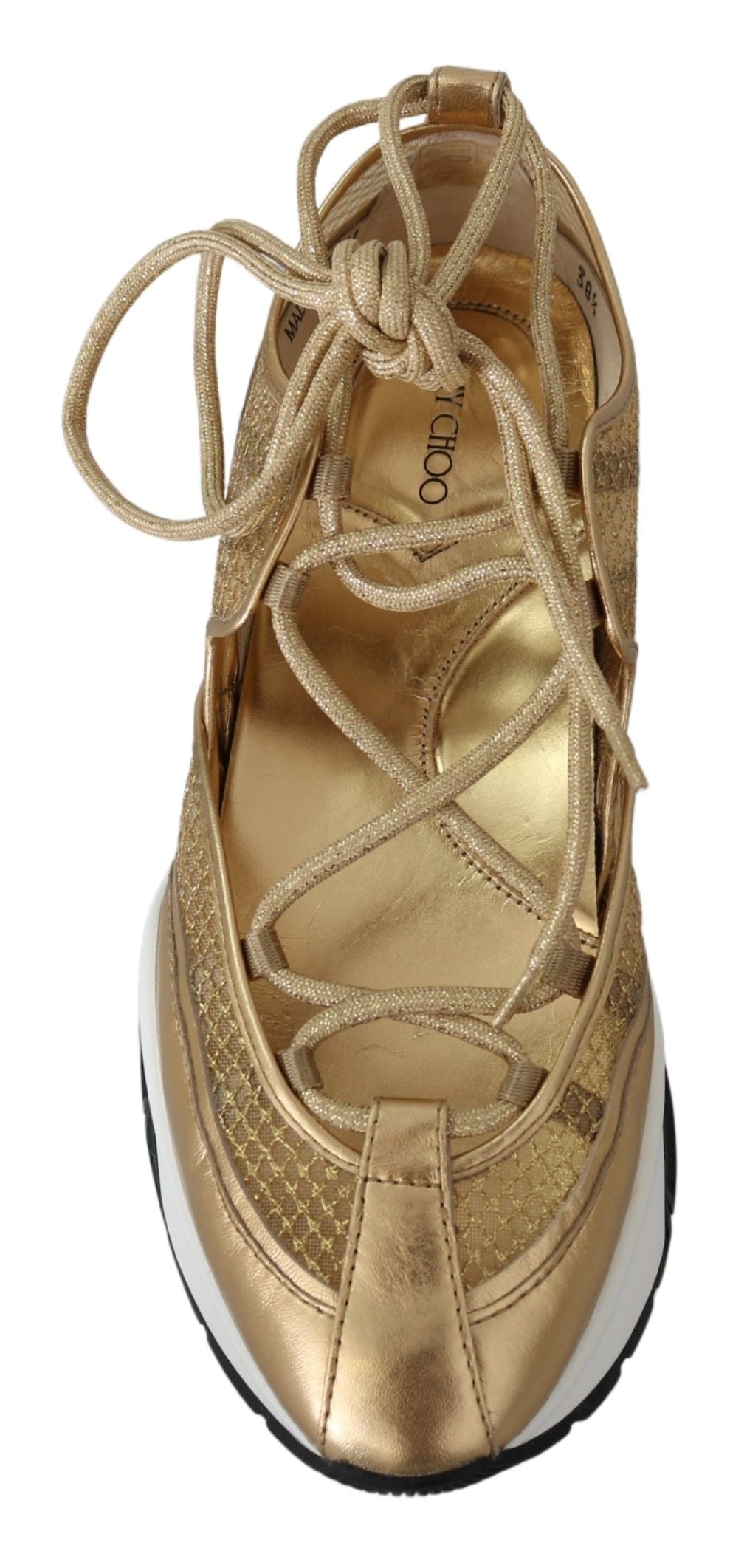 Jimmy Choo Golden Glamour Mesh Leather Sneakers $1226.00 Jimmy Choo Luzworld