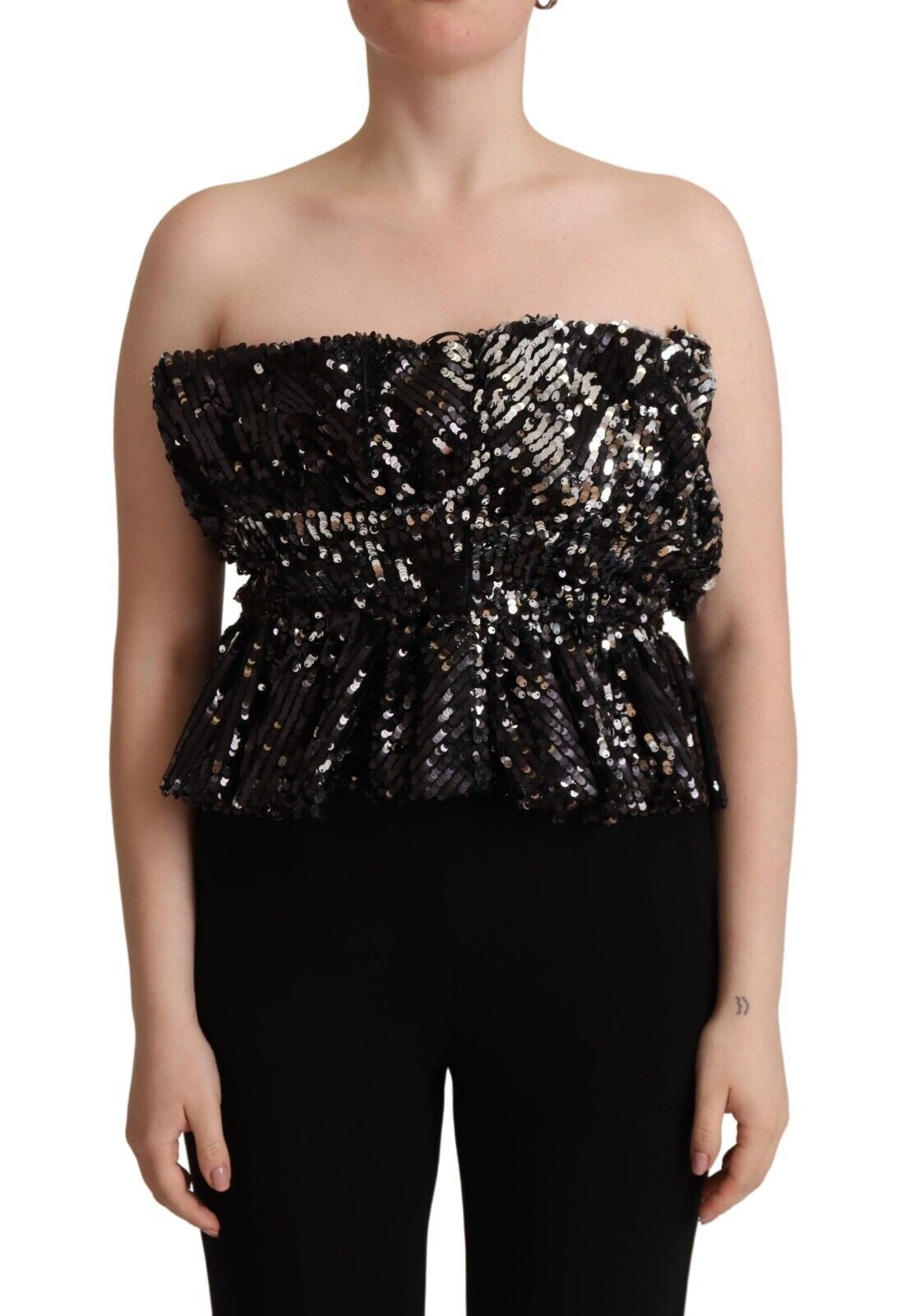 Aniye By Black Sequined Polyester Strapless Cocktail Blouse Top $611.00 Aniye By Luzworld