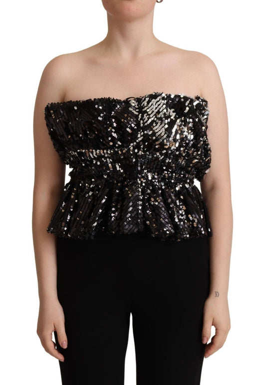 Aniye By Black Sequined Polyester Strapless Cocktail Blouse Top $611.00 Aniye By Luzworld