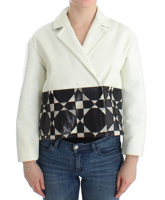 Andrea Pompilio White Black Cropped Leather Jacket $2264.00 Andrea Pompilio Luzworld