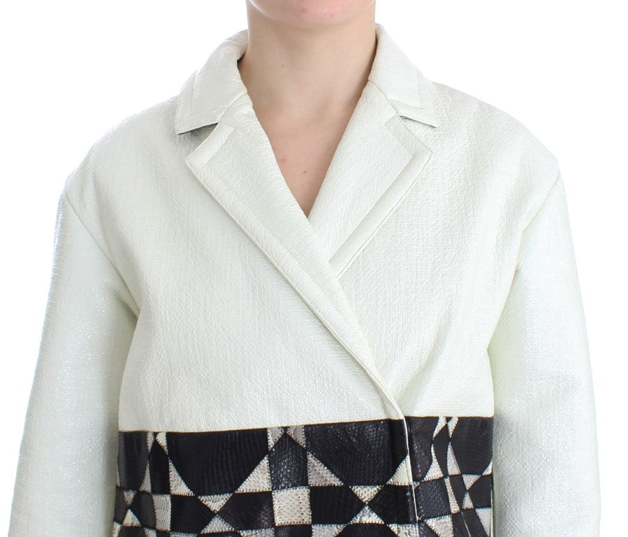 Andrea Pompilio White Black Cropped Leather Jacket $2264.00 Andrea Pompilio Luzworld