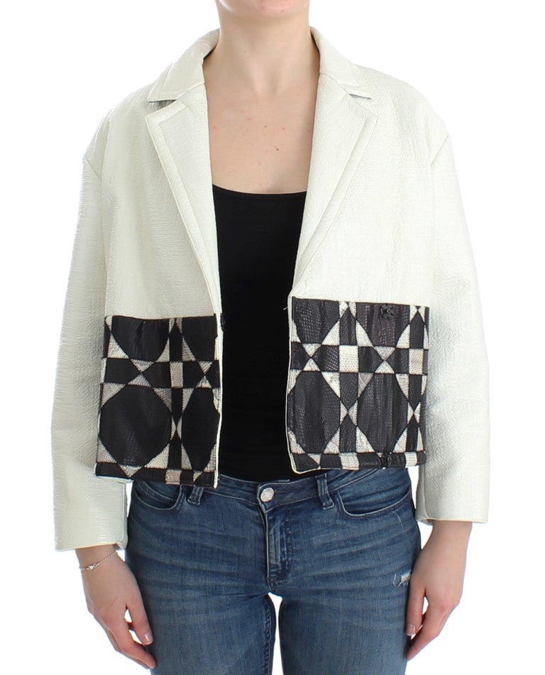 Andrea Pompilio White Black Cropped Leather Jacket $2264.00 Andrea Pompilio Luzworld