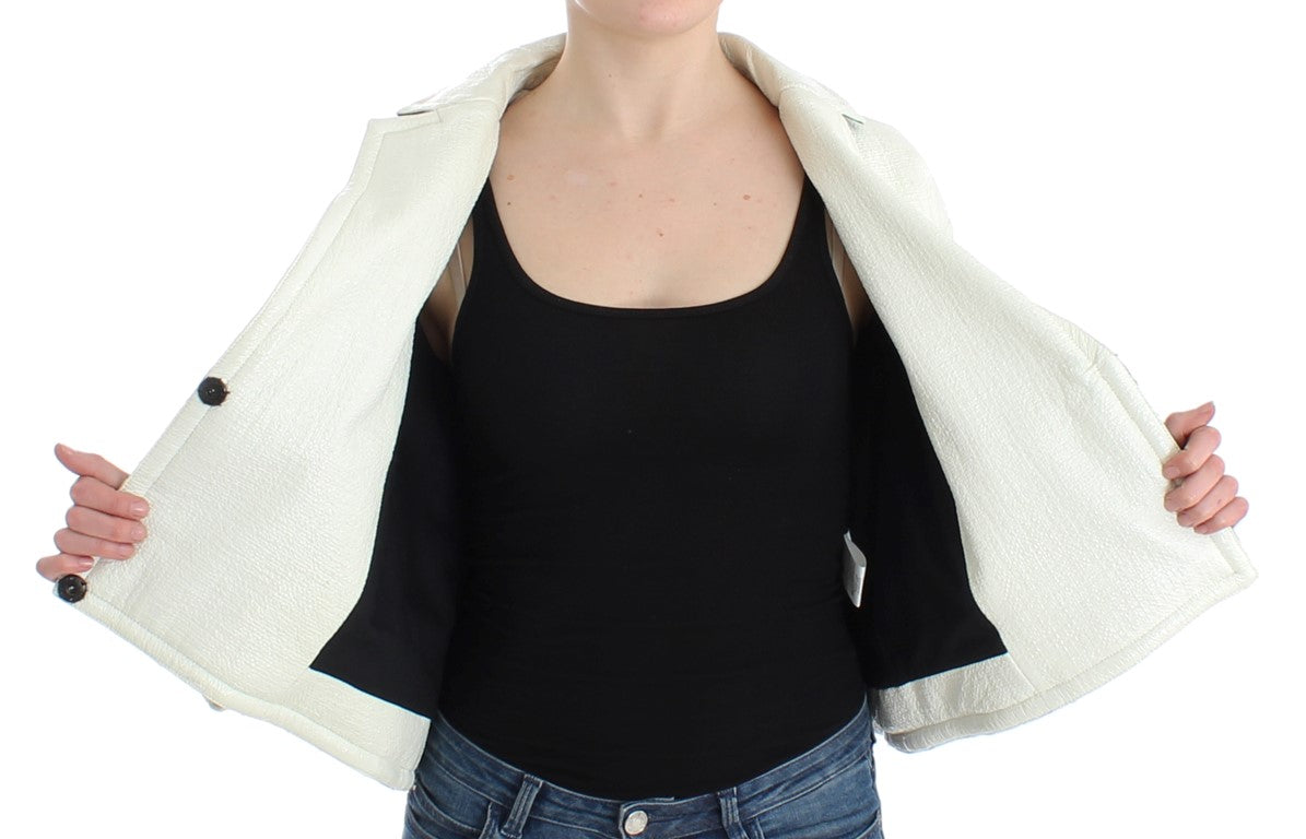 Andrea Pompilio White Black Cropped Leather Jacket $2264.00 Andrea Pompilio Luzworld