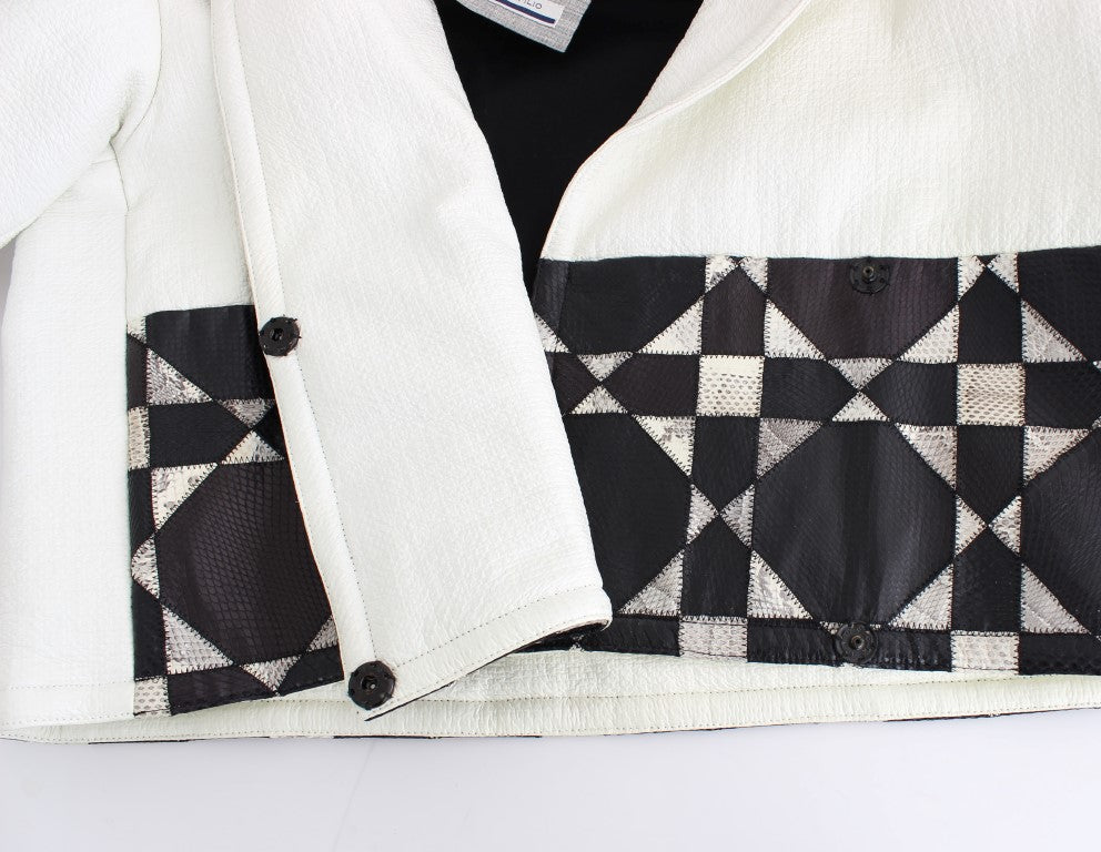 Andrea Pompilio White Black Cropped Leather Jacket $2264.00 Andrea Pompilio Luzworld