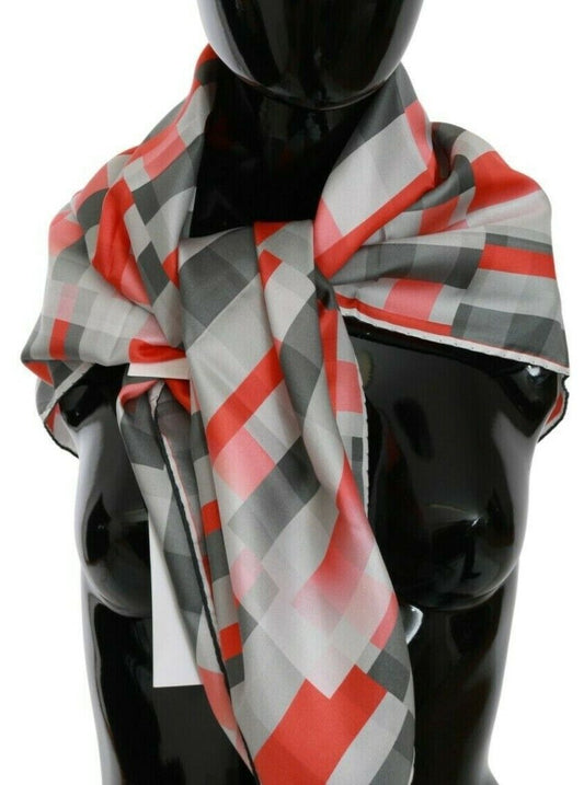 Costume National Gray Red Silk Shawl Foulard Wrap Scarf $231.00 Costume National Luzworld