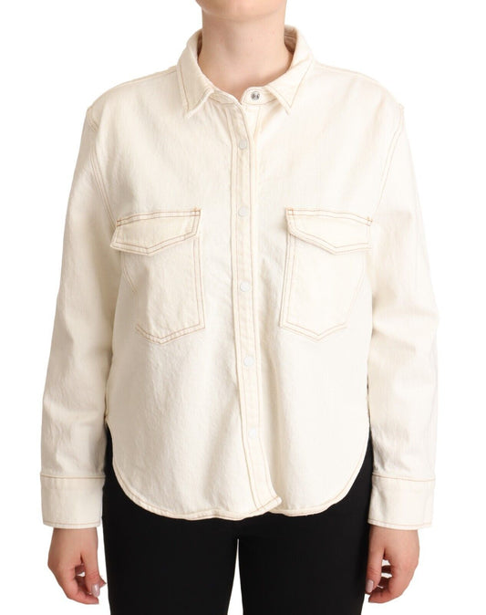 Levi's White Cotton Collared Long Sleeves Button Down Polo Top $178.00 Levi's Luzworld