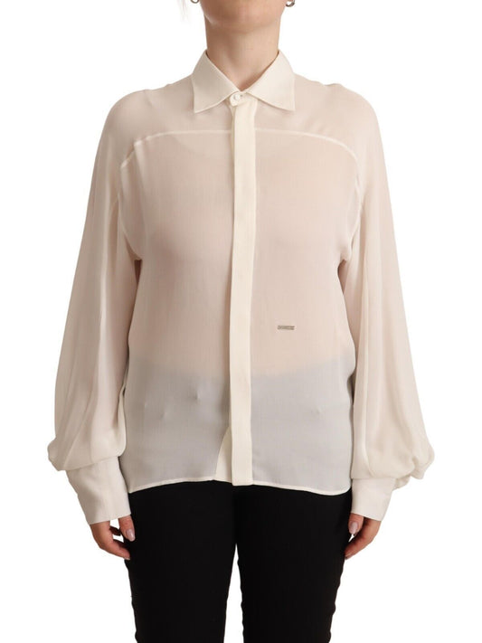 Dsquared² Off White Silk Long Sleeves Collared Blouse Top $1338.00 Dsquared² Luzworld