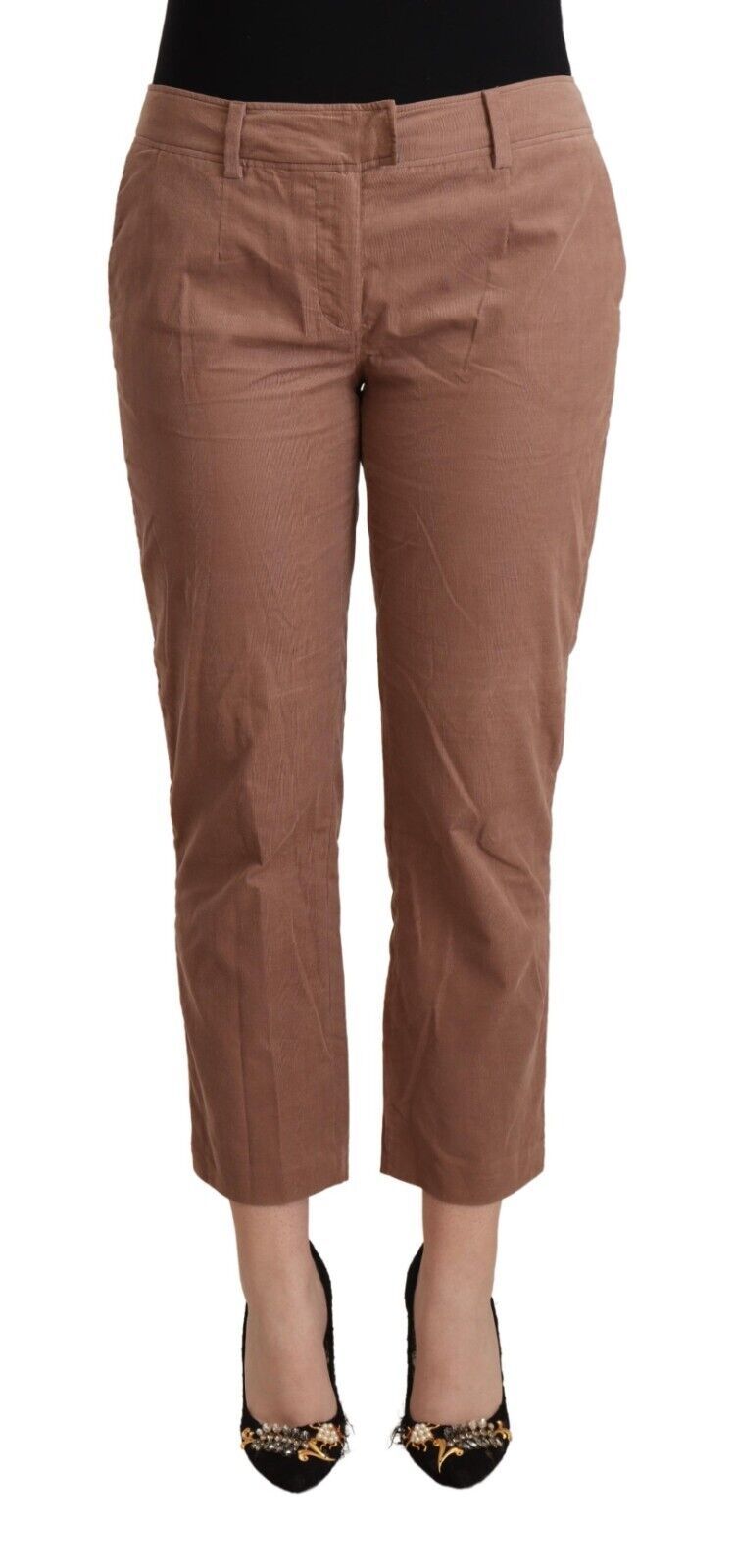 Costume National Brown Cotton Tapered Cropped Pants $826.00 Costume National Luzworld