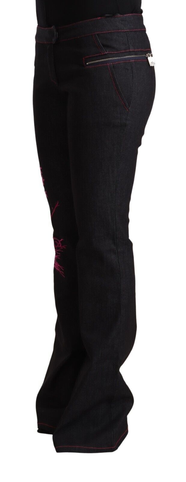 Exte Black Cotton Stretch Mid Waist Cotton Flared Denim Jeans $611.00 Exte Luzworld