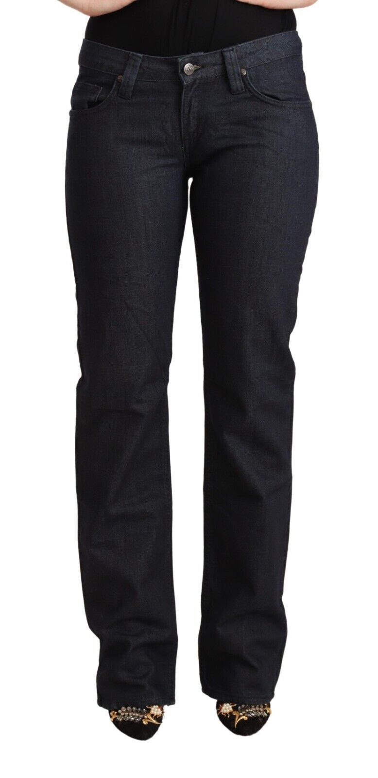 Exte Dark Blue Cotton Stretch Low Waist Straight Denim Jeans $611.00 Exte Luzworld