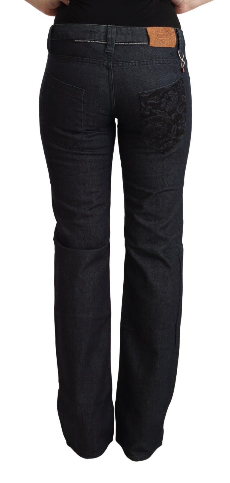 Exte Dark Blue Cotton Stretch Low Waist Straight Denim Jeans $611.00 Exte Luzworld