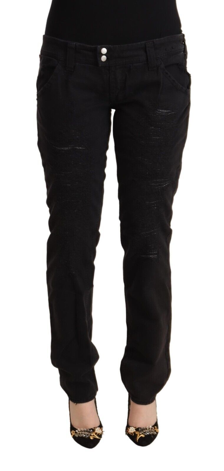 CYCLE Black Cotton Distressed Low Waist Slim Fit Denim Jeans $547.00 CYCLE Luzworld