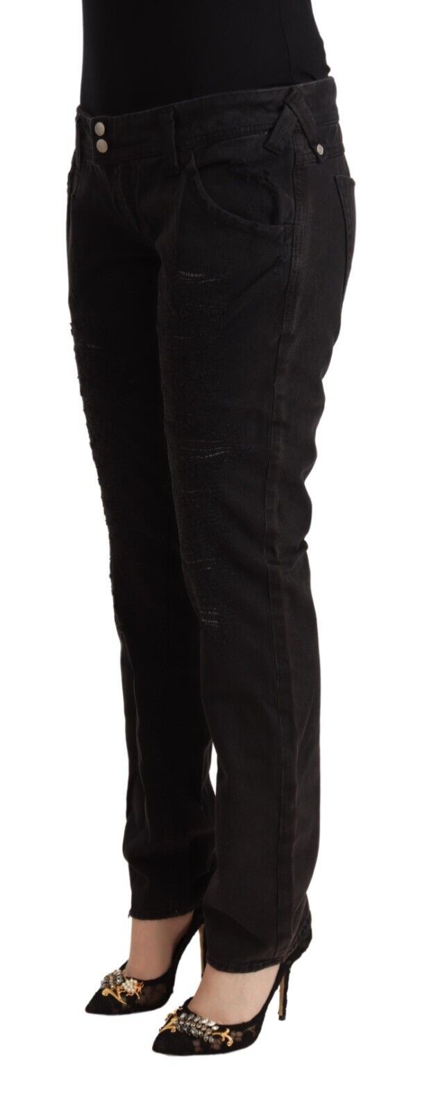 CYCLE Black Cotton Distressed Low Waist Slim Fit Denim Jeans $547.00 CYCLE Luzworld