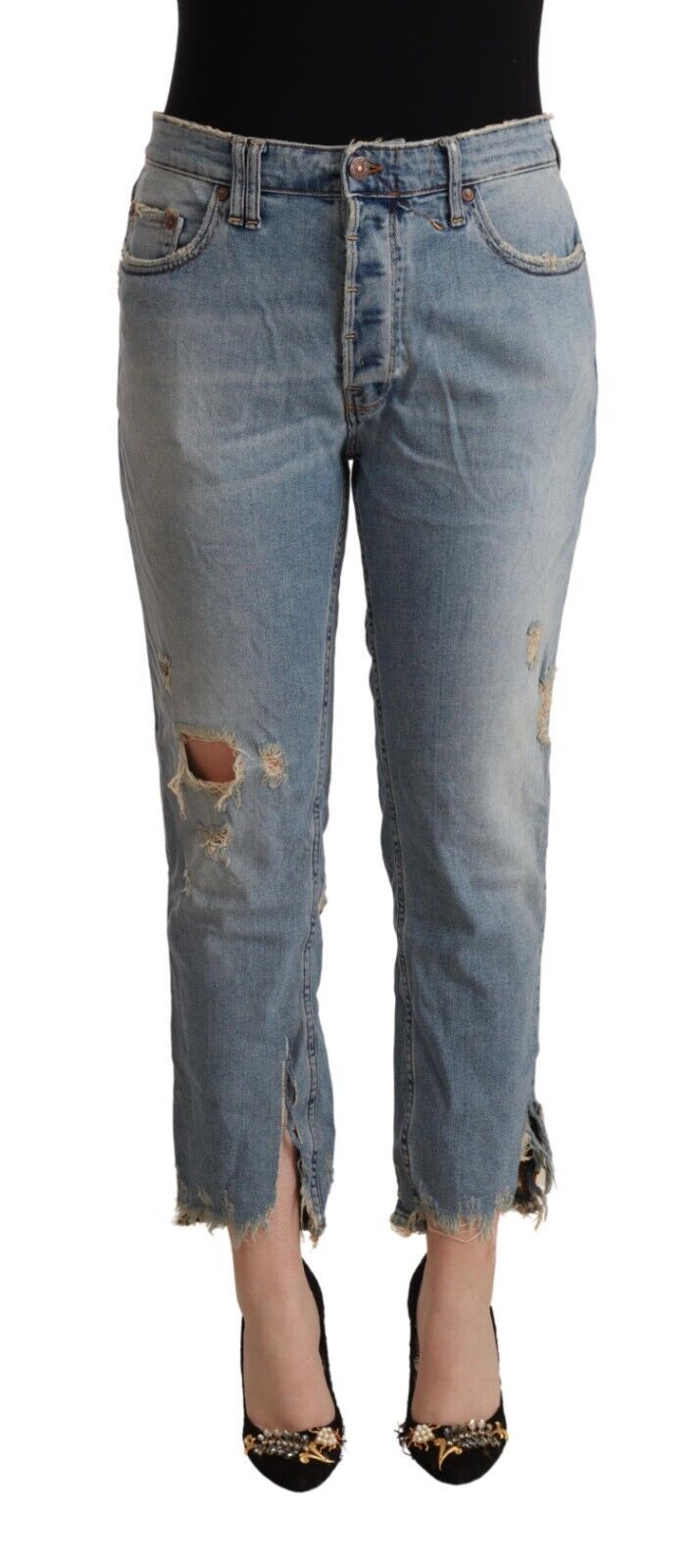 CYCLE Light Blue Distressed Mid Waist Cropped Denim Jeans $547.00 CYCLE Luzworld