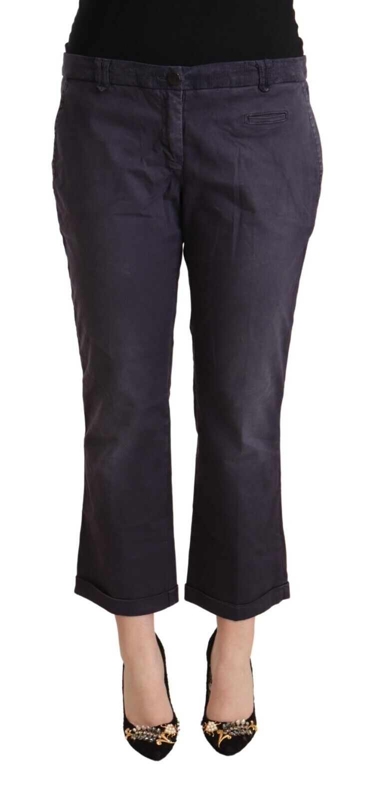 Jucca Black Low Waist Folded Hem Flared Cropped Pants $700.00 Jucca Luzworld