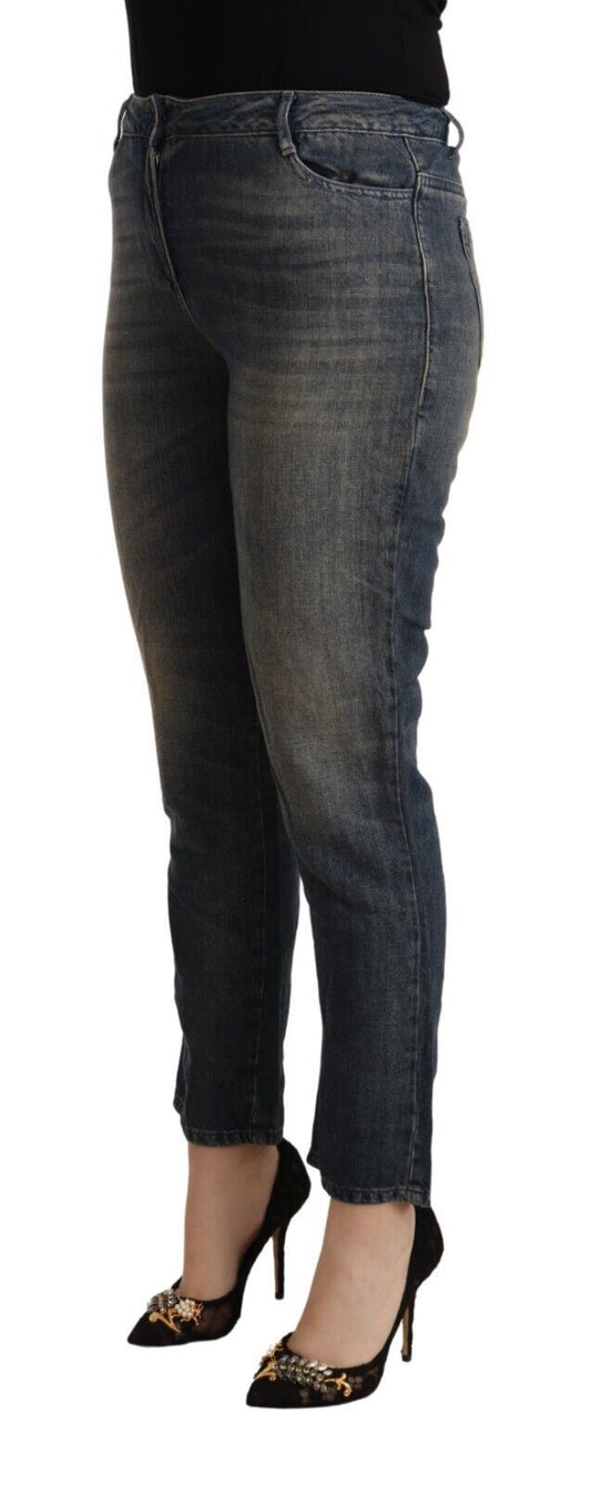 Twinset Blue Washed Cotton Cropped Capri Women Denim Jeans $611.00 Twinset Luzworld