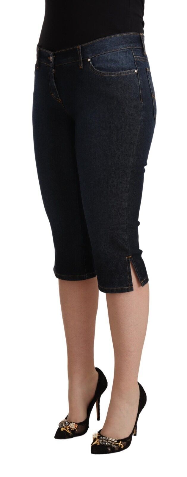 GF Ferre Blue Cotton Stretch Low Waist Slim Capri Denim Jeans $611.00 GF Ferre Luzworld