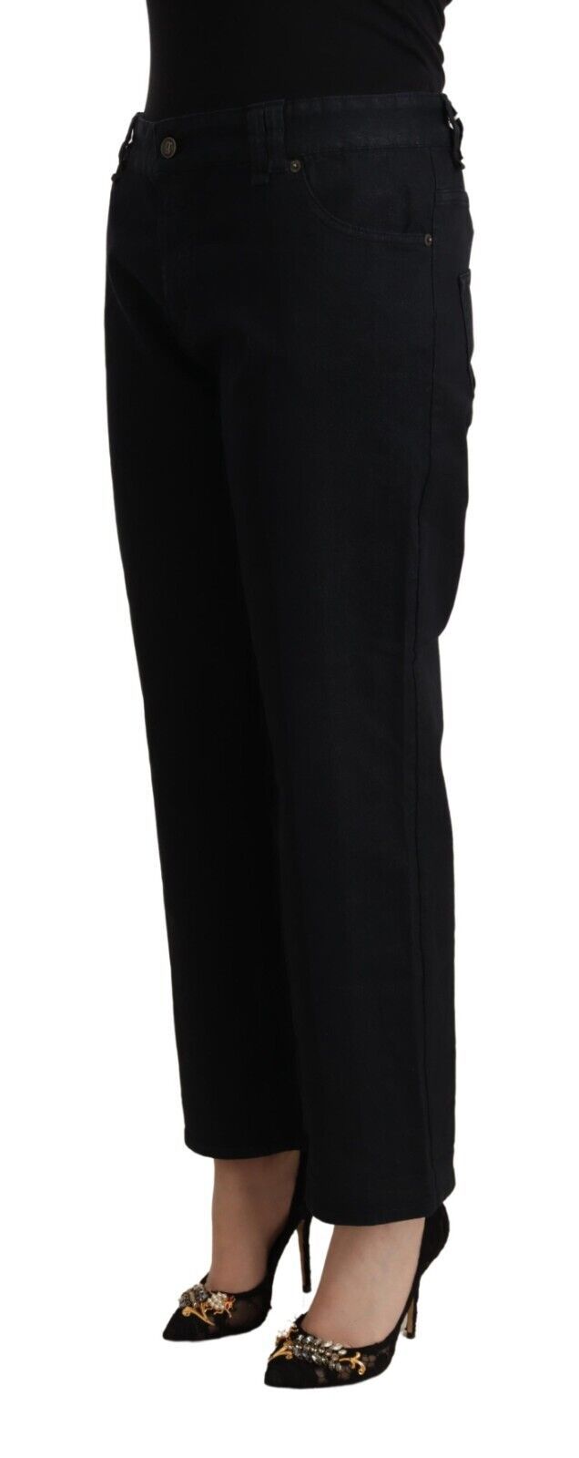 John Galliano Black Cotton Flared Cropped High Waist Denim Jeans $869.00 John Galliano Luzworld