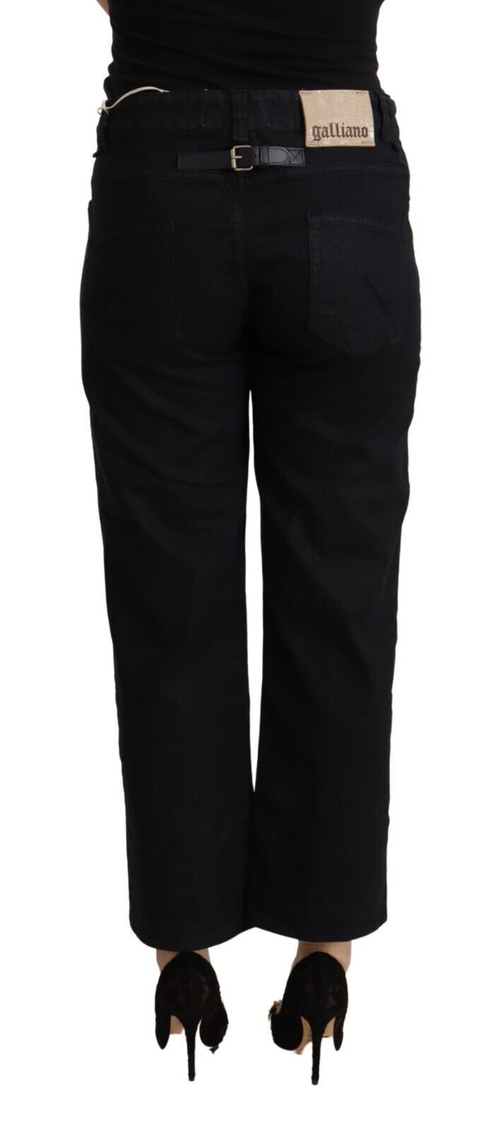 John Galliano Black Cotton Flared Cropped High Waist Denim Jeans $869.00 John Galliano Luzworld