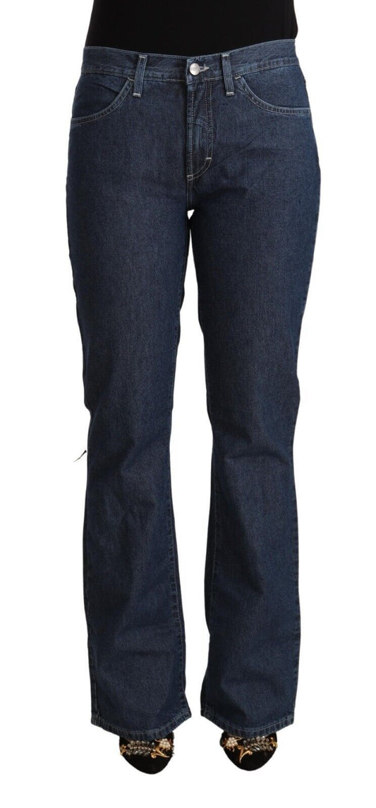GF Ferre Blue Cotton Mid Waist Flared Denim Jeans $611.00 GF Ferre Luzworld