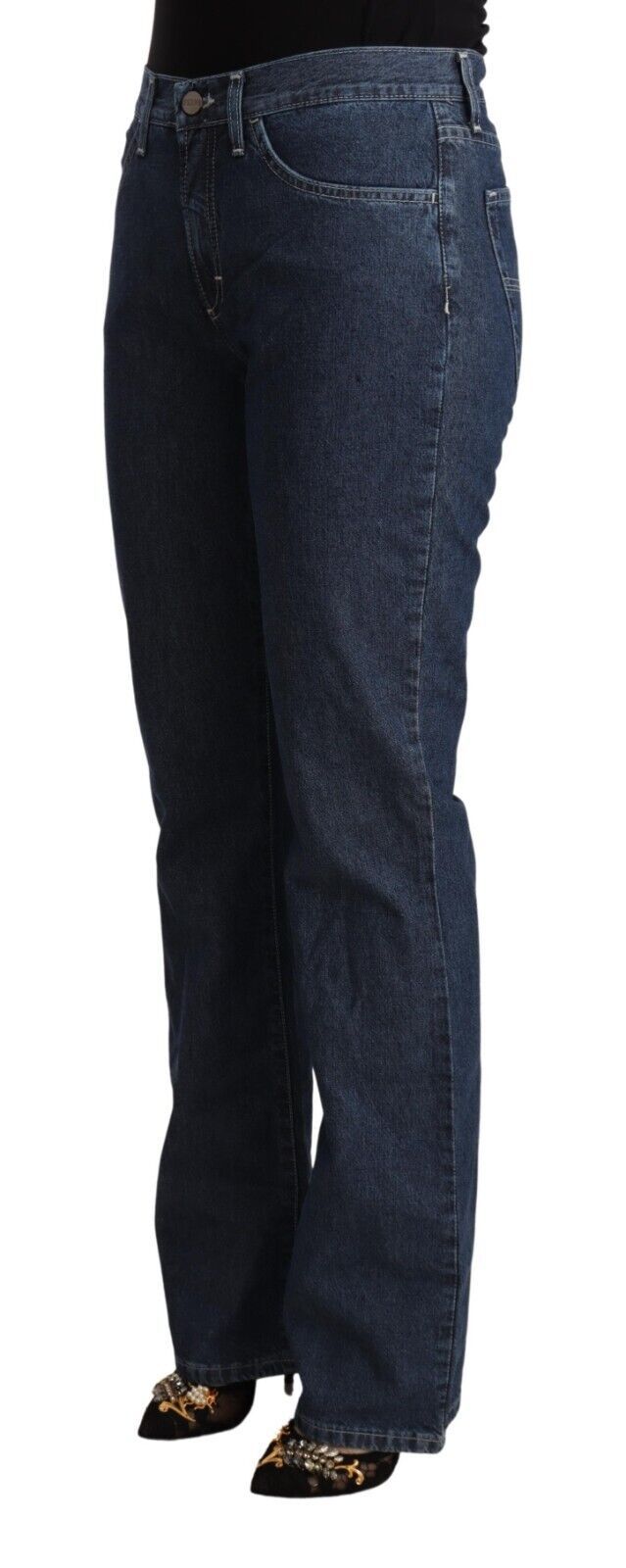 GF Ferre Blue Cotton Mid Waist Flared Denim Jeans $611.00 GF Ferre Luzworld