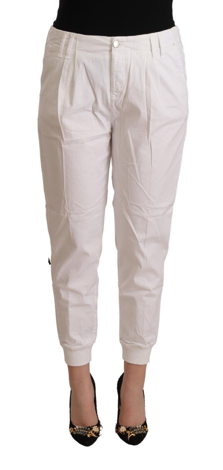 Met White Cotton Mid Waist Tapered Cropped Pants $737.00 Met Luzworld