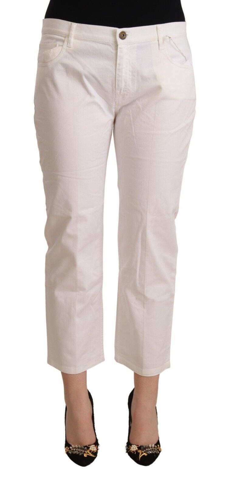 L'Autre Chose White Cotton Mid Waist Cropped Denim Jeans $674.00 L'Autre Chose Luzworld