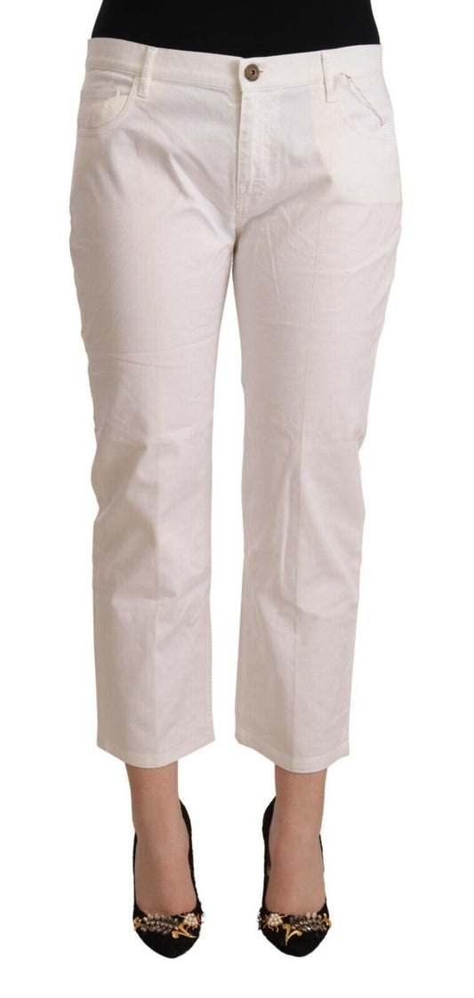 L'Autre Chose White Cotton Mid Waist Cropped Denim Jeans $674.00 L'Autre Chose Luzworld