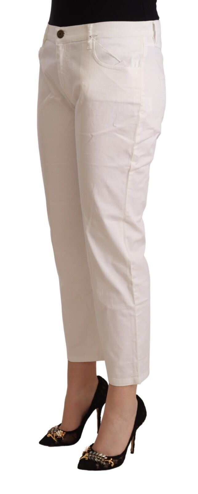 L'Autre Chose White Cotton Mid Waist Cropped Denim Jeans $674.00 L'Autre Chose Luzworld