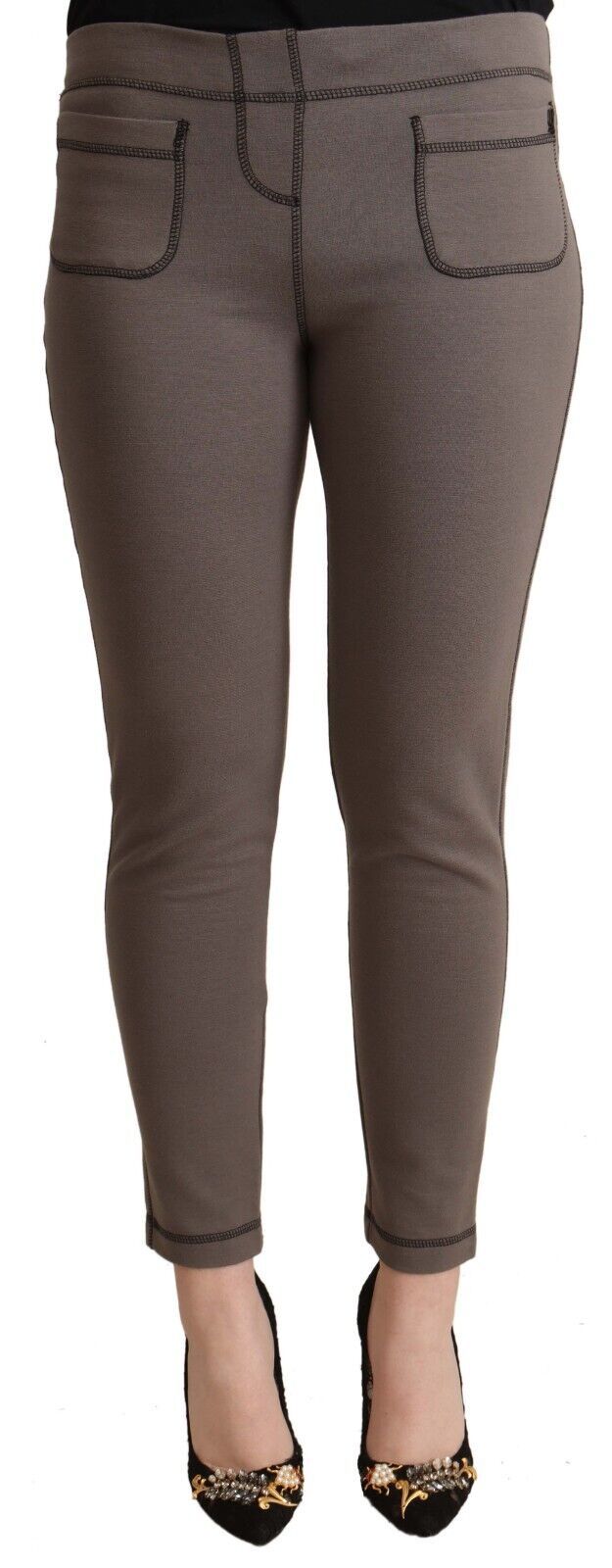John Galliano Gray Cotton Mid Waist Stretch Leggings Cropped Pants $674.00 John Galliano Luzworld