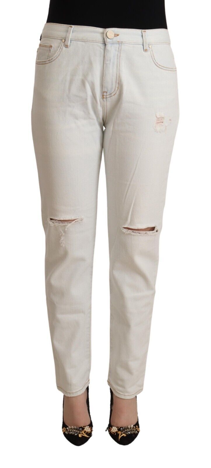 PINKO White Cotton Distressed Mid Waist Skinny Denim Jeans $674.00 PINKO Luzworld