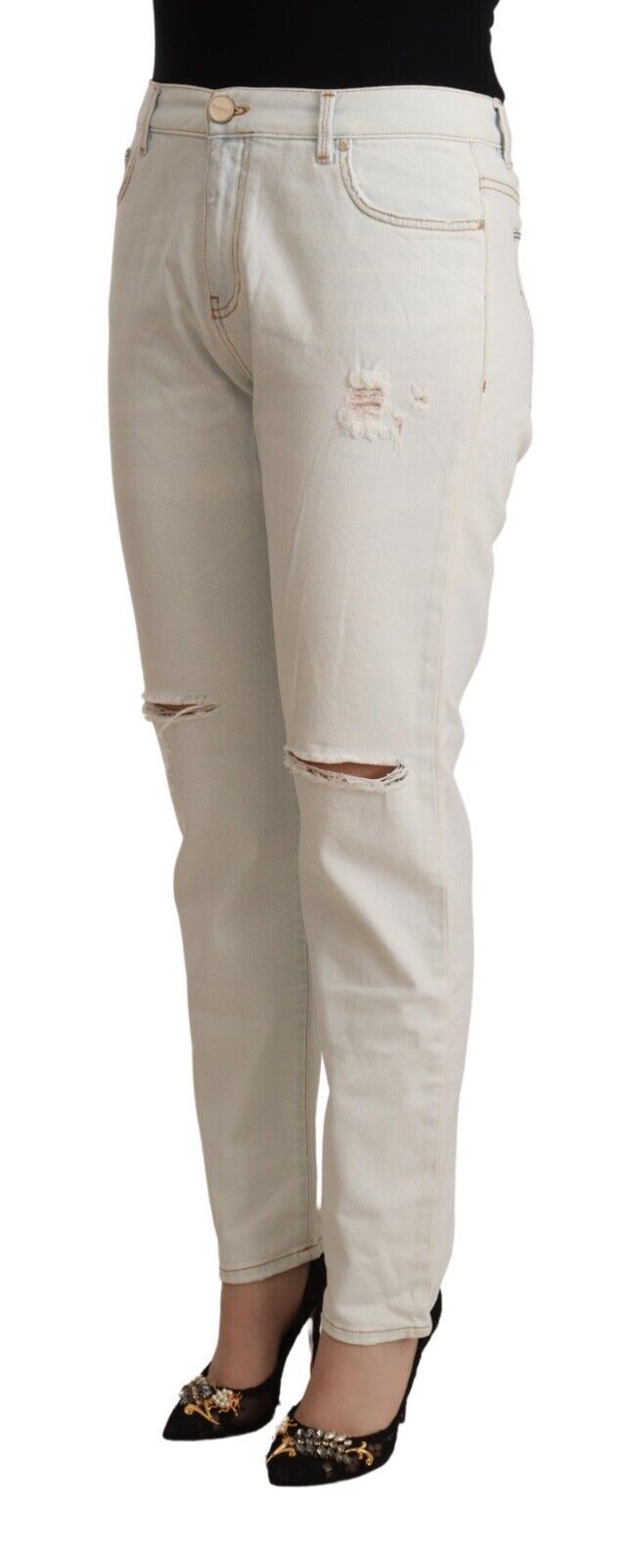 PINKO White Cotton Distressed Mid Waist Skinny Denim Jeans $674.00 PINKO Luzworld